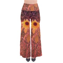 Red Tinted Sunflower So Vintage Palazzo Pants by okhismakingart