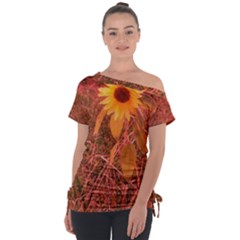 Red Tinted Sunflower Tie-Up Tee