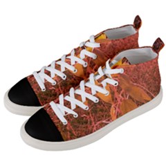 Red Tinted Sunflower Men s Mid-top Canvas Sneakers by okhismakingart