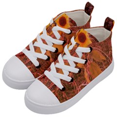 Red Tinted Sunflower Kids  Mid-top Canvas Sneakers by okhismakingart