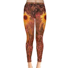 Red Tinted Sunflower Inside Out Leggings by okhismakingart