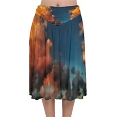 Favorite Clouds Velvet Flared Midi Skirt by okhismakingart