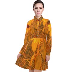 Yellow Sunflower Long Sleeve Chiffon Shirt Dress