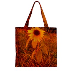 Yellow Sunflower Zipper Grocery Tote Bag by okhismakingart