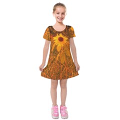 Yellow Sunflower Kids  Short Sleeve Velvet Dress by okhismakingart