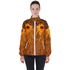 Yellow Sunflower Women s High Neck Windbreaker