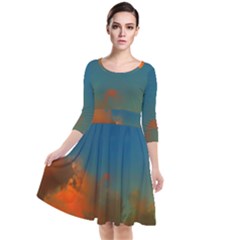 Orange And Blue Sky Quarter Sleeve Waist Band Dress