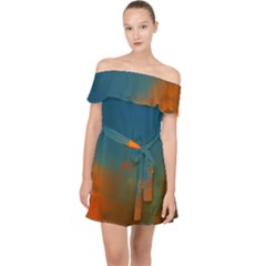 Orange And Blue Sky Off Shoulder Chiffon Dress