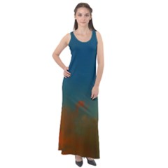 Orange And Blue Sky Sleeveless Velour Maxi Dress