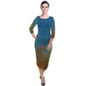 Orange and Blue Sky Quarter Sleeve Midi Velour Bodycon Dress View1