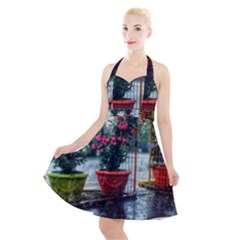 Rainy Day Halter Party Swing Dress  by okhismakingart