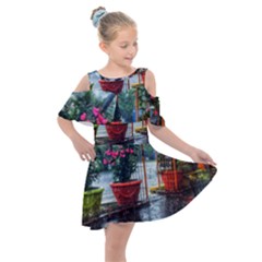 Rainy Day Kids  Shoulder Cutout Chiffon Dress by okhismakingart