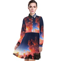 Deep Blue Sunset Long Sleeve Chiffon Shirt Dress