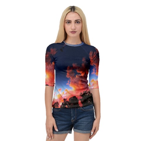 Deep Blue Sunset Quarter Sleeve Raglan Tee by okhismakingart