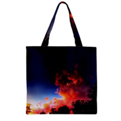 Deep Blue Sunset Zipper Grocery Tote Bag by okhismakingart