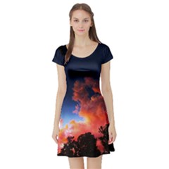 Deep Blue Sunset Short Sleeve Skater Dress by okhismakingart