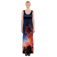 Deep Blue Sunset Maxi Thigh Split Dress by okhismakingart