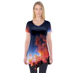 Deep Blue Sunset Short Sleeve Tunic  by okhismakingart