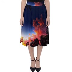 Deep Blue Sunset Classic Midi Skirt by okhismakingart