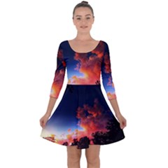 Deep Blue Sunset Quarter Sleeve Skater Dress by okhismakingart