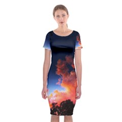 Deep Blue Sunset Classic Short Sleeve Midi Dress by okhismakingart