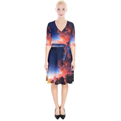 Deep Blue Sunset Wrap Up Cocktail Dress by okhismakingart