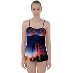 Deep Blue Sunset Babydoll Tankini Set by okhismakingart