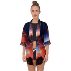 Deep Blue Sunset Open Front Chiffon Kimono by okhismakingart