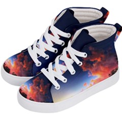 Deep Blue Sunset Kids  Hi-top Skate Sneakers by okhismakingart