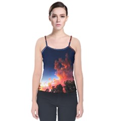 Deep Blue Sunset Velvet Spaghetti Strap Top