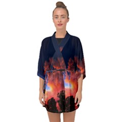 Deep Blue Sunset Half Sleeve Chiffon Kimono by okhismakingart