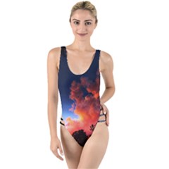 Deep Blue Sunset High Leg Strappy Swimsuit by okhismakingart