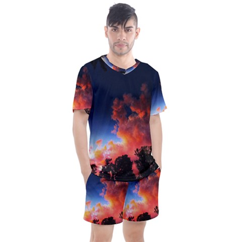 Deep Blue Sunset Men s Mesh Tee And Shorts Set by okhismakingart