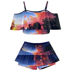 Deep Blue Sunset Kids  Off Shoulder Skirt Bikini