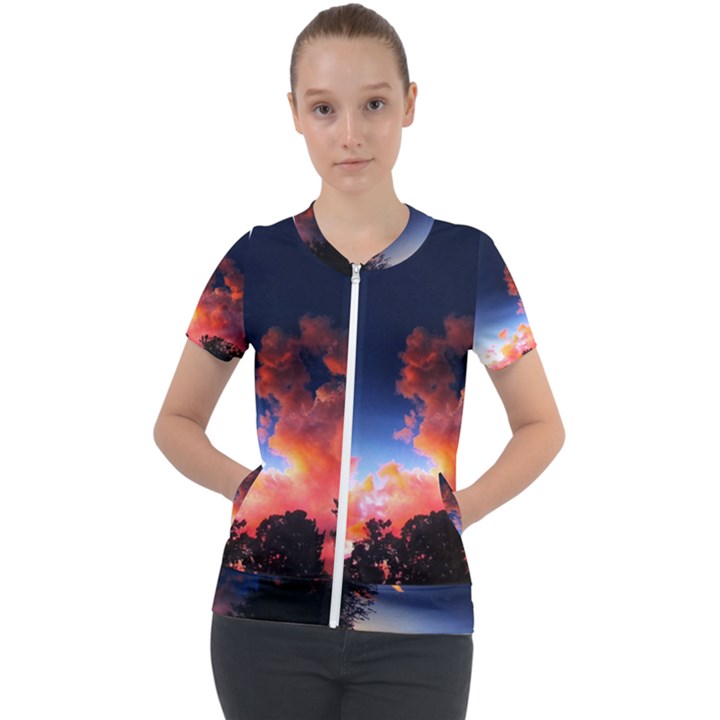 Deep Blue Sunset Short Sleeve Zip Up Jacket