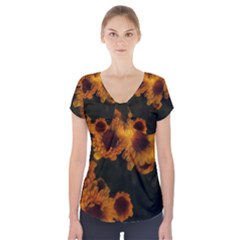 Yellow Flowers Short Sleeve Front Detail Top by okhismakingart