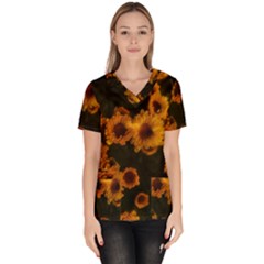 Yellow Flowers Women s V-neck Scrub Top by okhismakingart