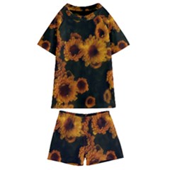 Yellow Flowers Kids  Swim Tee And Shorts Set