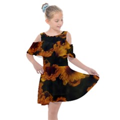 Yellow Flowers Kids  Shoulder Cutout Chiffon Dress