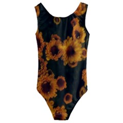 Yellow Flowers Kids  Cut-out Back One Piece Swimsuit