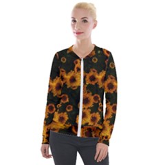 Yellow Flowers Velour Zip Up Jacket