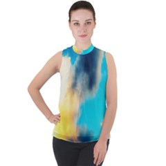 Pale Clouds Mock Neck Chiffon Sleeveless Top