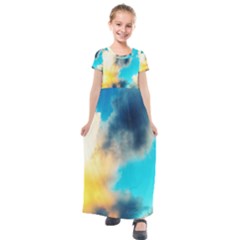 Pale Clouds Kids  Short Sleeve Maxi Dress