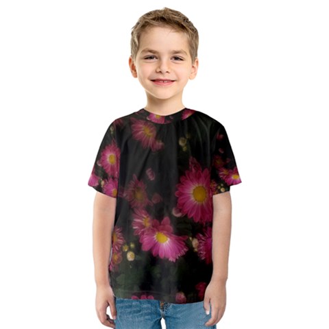 Purple Flowers With Yellow Centers Kids  Sport Mesh Tee by okhismakingart