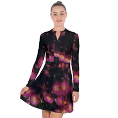 Purple Flowers With Yellow Centers Long Sleeve Panel Dress by okhismakingart