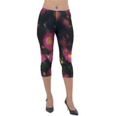 Purple Flowers With Yellow Centers Lightweight Velour Capri Leggings  by okhismakingart