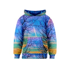 Pastel Plane Take-off Kids  Pullover Hoodie by okhismakingart