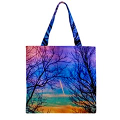 Pastel Plane Take-off Zipper Grocery Tote Bag by okhismakingart