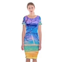 Pastel Plane Take-off Classic Short Sleeve Midi Dress by okhismakingart