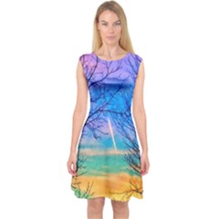 Pastel Plane Take-off Capsleeve Midi Dress by okhismakingart